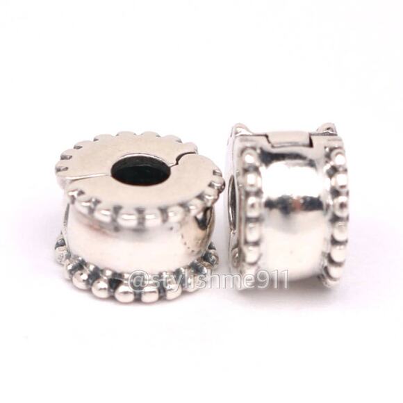 Two Authentic PANDORA Sterling Silver Beveled Clips - 790267 - Picture 1 of 9